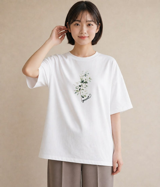 Tシャツ レディース つる 植物 ボタニカル イラスト ゆるかわ カフェ巡り 女子会 白T