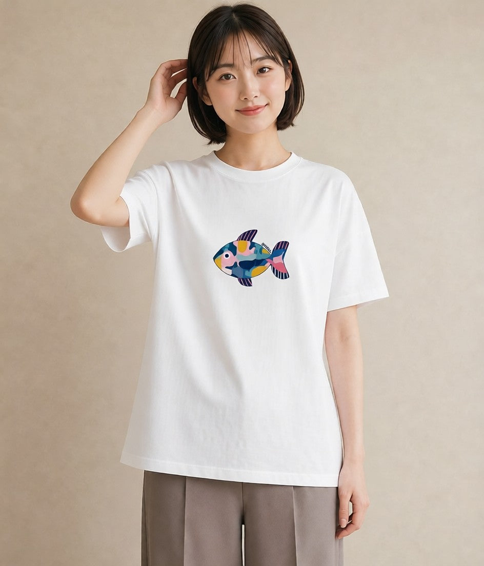 Tシャツ レディース たい焼き 食べ物 フード イラスト フェミニン 普段着 週末コーデ 白T