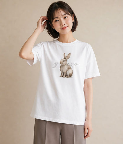 半袖Tシャツ レディース チンチラ ペット 動物 イラスト きれいめカジュアル 夏コーデ 通学 白T