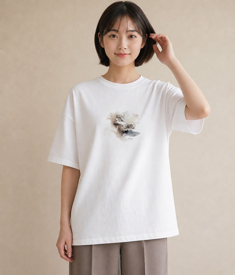 プリントTシャツ レディース 駅のホーム ローカル線 駅 ナチュラル アンティーク イラスト ゆるコーデ 母娘コーデ 自分用 白T