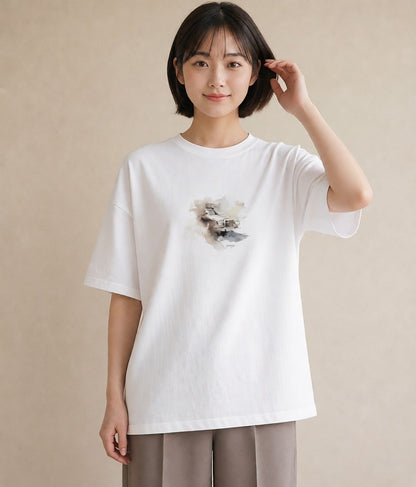 プリントTシャツ レディース 駅のホーム ローカル線 駅 ナチュラル アンティーク イラスト ゆるコーデ 母娘コーデ 自分用 白T
