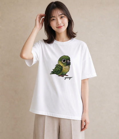 半袖Tシャツ レディース ボタンインコ ペット 動物 イラスト ニュアンス ママ カフェ服 白T