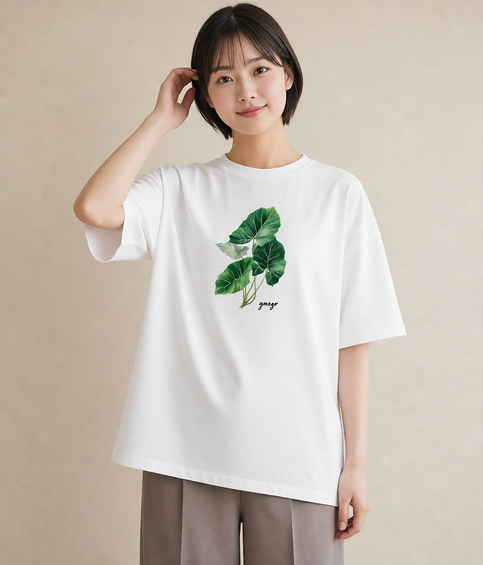 半袖Tシャツ レディース モンステラ 植物 ボタニカル イラスト ニュアンス 社会人 女性 白T