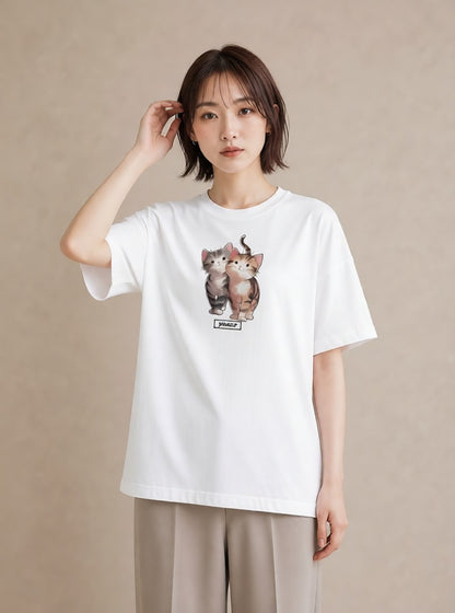 デザインTシャツ レディース しっぽ 猫 ねこ イラスト 普段使い デート 帰省 白T