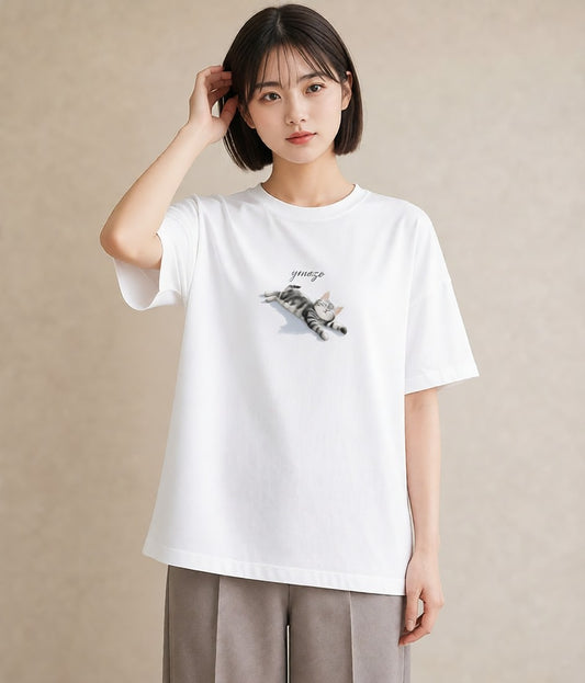 プリントTシャツ レディース ベンガル 猫 ねこ イラスト ゆるかわ 海 カフェ巡り 白T