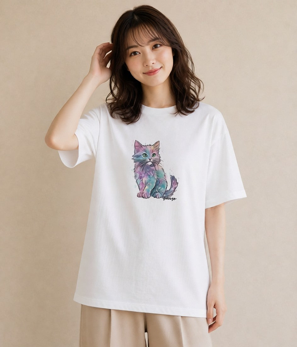 Tシャツ レディース 猫 ねこ イラスト 北欧風 女性 旅行用 白T