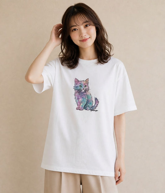 Tシャツ レディース 猫 ねこ イラスト 北欧風 女性 旅行用 白T