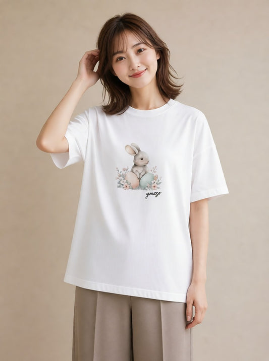 デザインTシャツ レディース ウサギ系野生 動物 アニマル イラスト シンプル お揃い 親子 白T