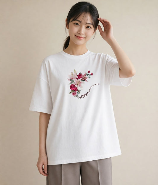 プリントTシャツ レディース ゆり 百合 花 花柄 イラスト レトロ 敬老の日 ホワイトデー 白T