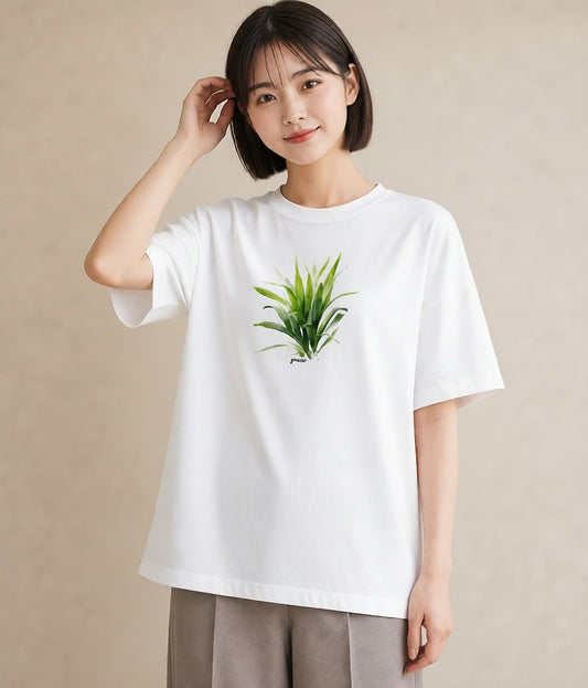 半袖Tシャツ レディース 芝生 植物 ボタニカル イラスト シンプル 20代 カジュアルコーデ 白T