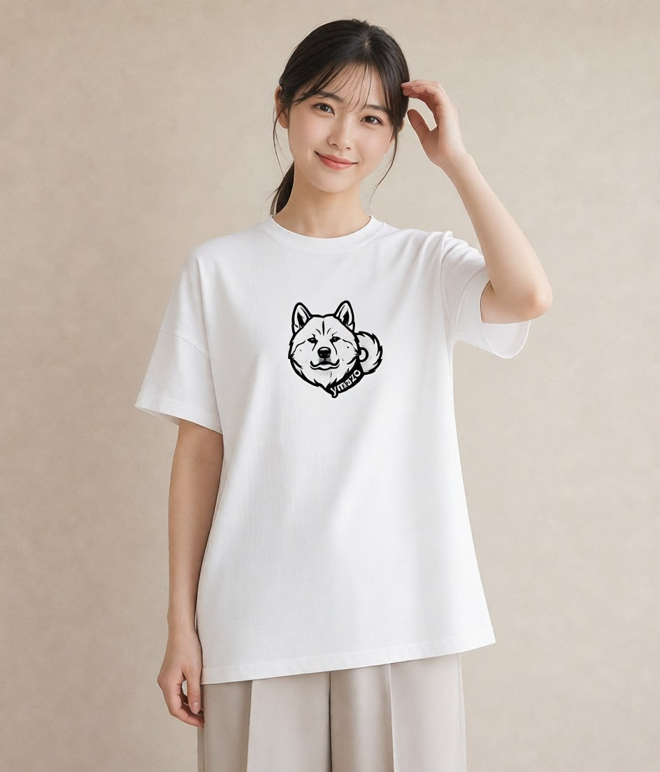 半袖Tシャツ レディース 秋田犬 犬 いぬ イラスト モード 海 カフェ巡り 白T