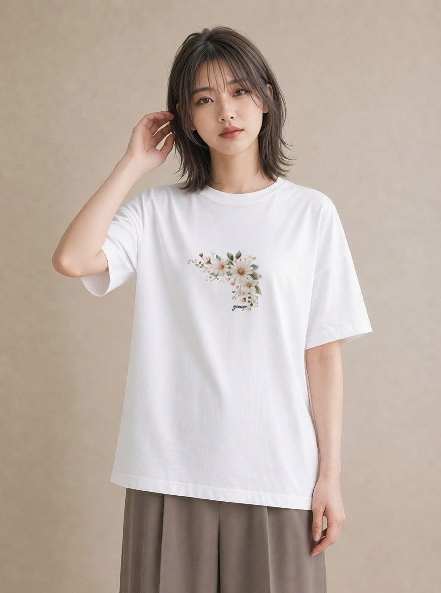 プリントTシャツ レディース マーガレット 花 花柄 イラスト カジュアル ギフト 母の日 白T
