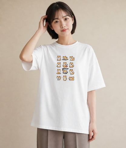 デザインTシャツ レディース 柴犬 しばいぬ 犬 いぬ イラスト ボタニカル カフェ服 クリスマス 白T