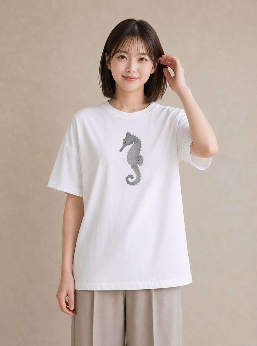 グラフィックTシャツ レディース タツノオトシゴ 海の生き物 海 イラスト ポップ ホワイトデー 春服 白T