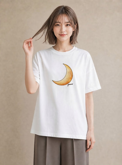 プリントTシャツ レディース 月 星空 宇宙 イラスト ミニマル お出かけ 普段着 白T