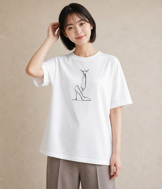 Tシャツ レディース バレエシューズ バレエ トウシューズ ナチュラル アンティーク イラスト 線画 カフェ巡り 女子会 白T