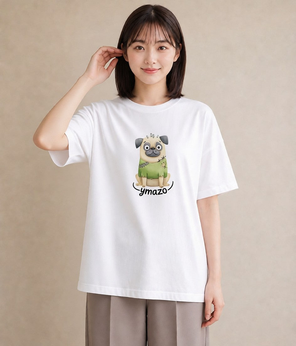デザインTシャツ レディース わんこ 犬 いぬ イラスト ユニーク 夏コーデ 通学 白T