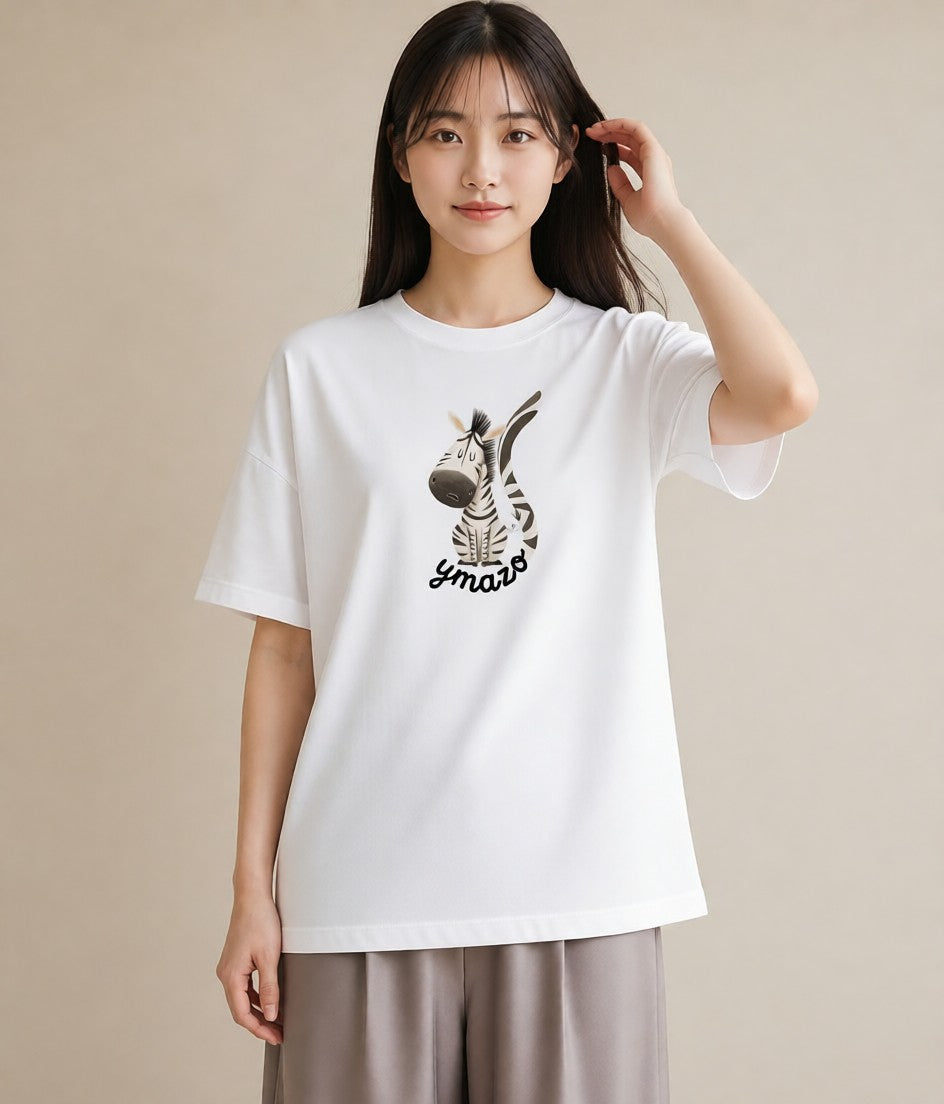 半袖Tシャツ レディース しまうま 動物 アニマル イラスト ナチュラル 友達ギフト 部屋着 白T