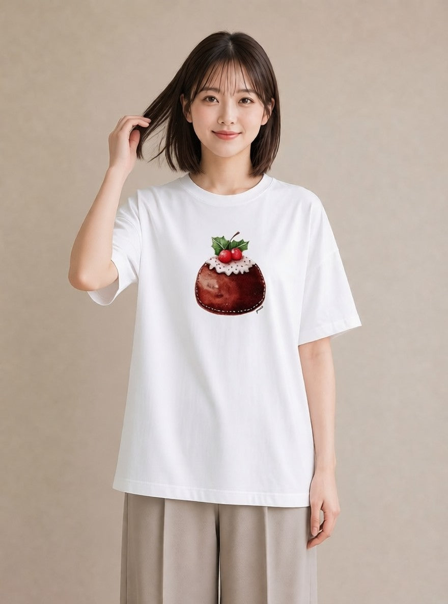 プリントTシャツ レディース プリン 食べ物 フード イラスト シンプル 公園 ママ 白T
