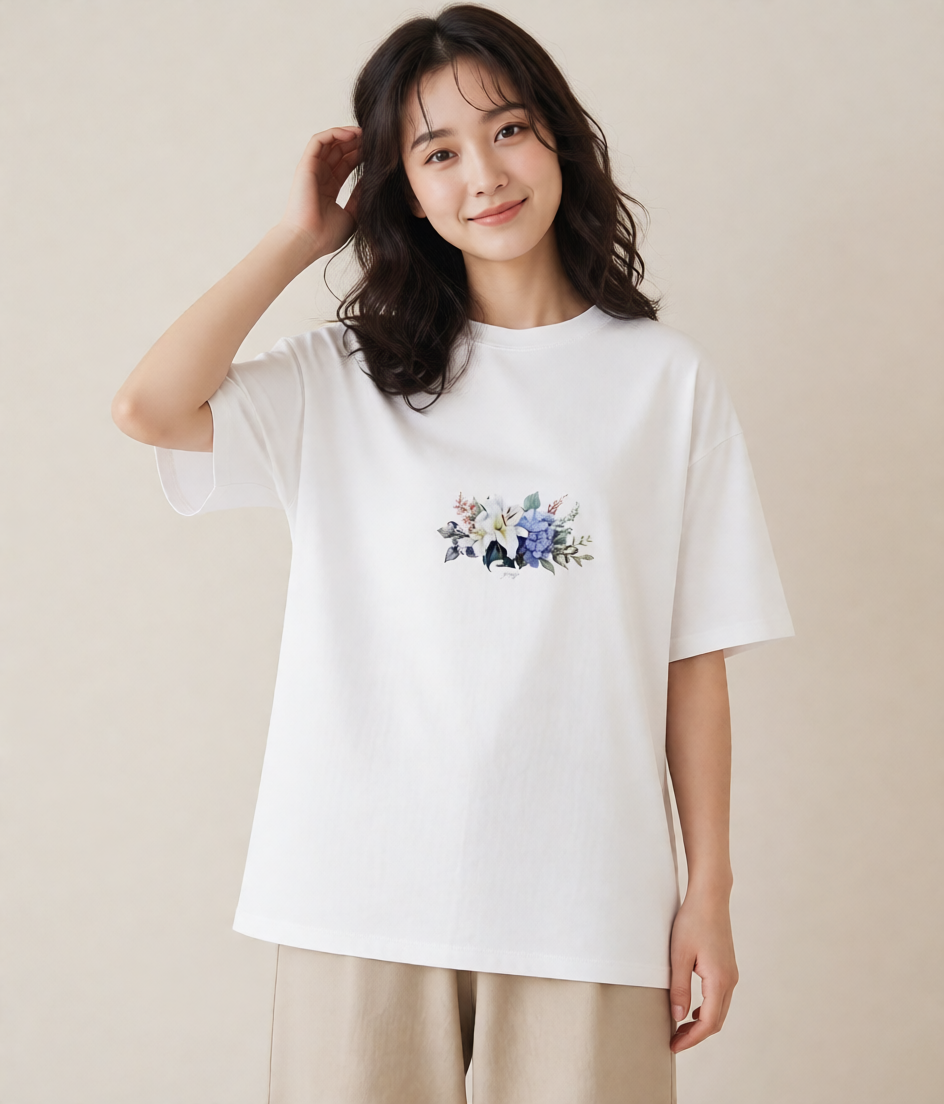 プリントTシャツ レディース ゆり 百合 花 花柄 イラスト 普段使い レイヤード 友達ギフト 白T
