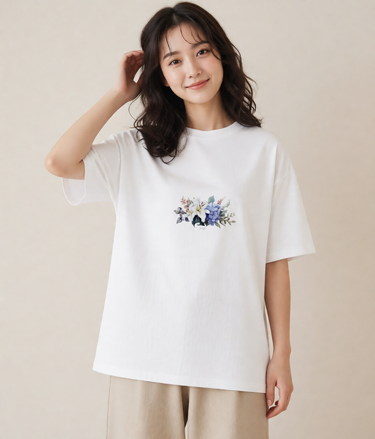 プリントTシャツ レディース ゆり 百合 花 花柄 イラスト 普段使い レイヤード 友達ギフト 白T