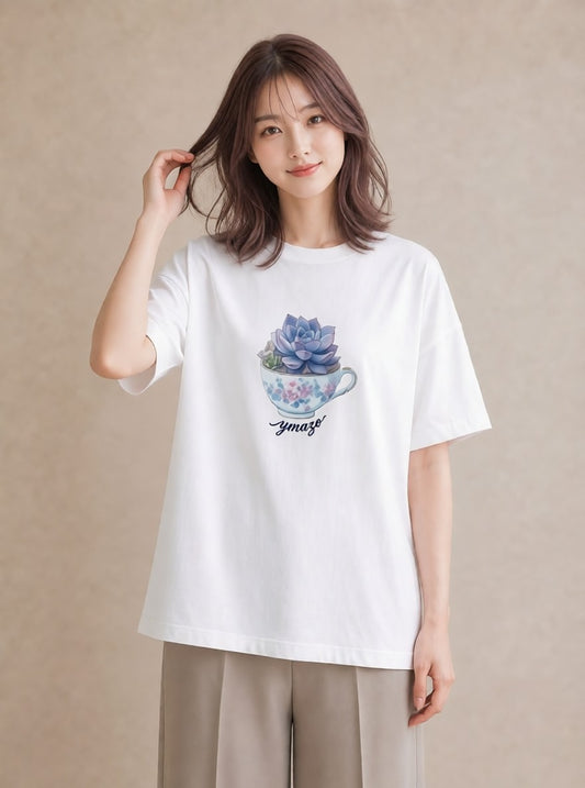 グラフィックTシャツ レディース 多肉植物 植物 ボタニカル イラスト 在宅 公園 白T