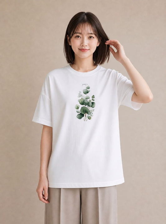 デザインTシャツ レディース ユーカリ 植物 ボタニカル イラスト 淡色 姉妹 送別ギフト 白T