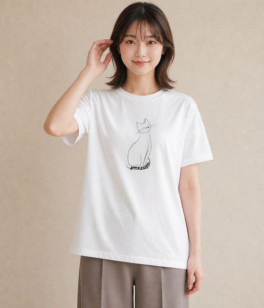 デザインTシャツ レディース 猫 ねこ ネコ イラスト ボタニカル 秋コーデ おしゃれギフト 白T