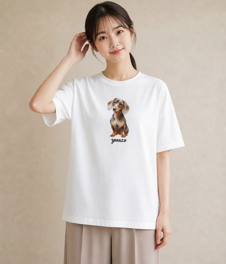 プリントTシャツ レディース ミニチュアダックスフンド 犬 いぬ イラスト ポップ 夏コーデ 通学 白T