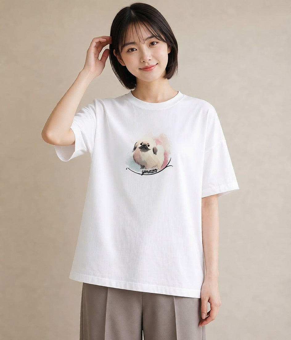Tシャツ レディース 狆 犬 いぬ イラスト 北欧風 秋コーデ おしゃれギフト 白T