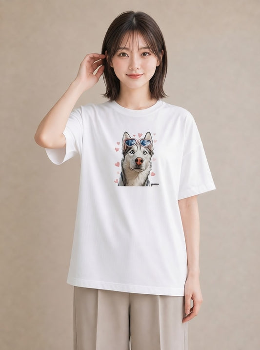 Tシャツ レディース シベリアンハスキー 犬 いぬ イラスト シック ビーチ デイリーウェア 白T