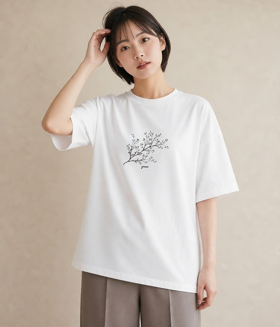 Tシャツ レディース さくら 桜 桜の枝 イラスト 韓国風 夏コーデ 通学 白T