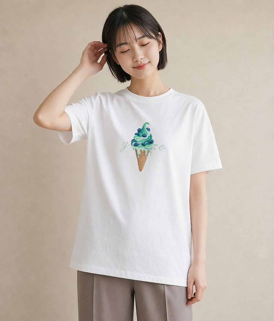 デザインTシャツ レディース アイス 食べ物 フード イラスト 可愛い レイヤード 友達ギフト 白T