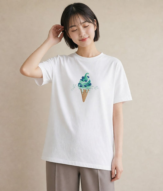 デザインTシャツ レディース アイス 食べ物 フード イラスト 可愛い レイヤード 友達ギフト 白T