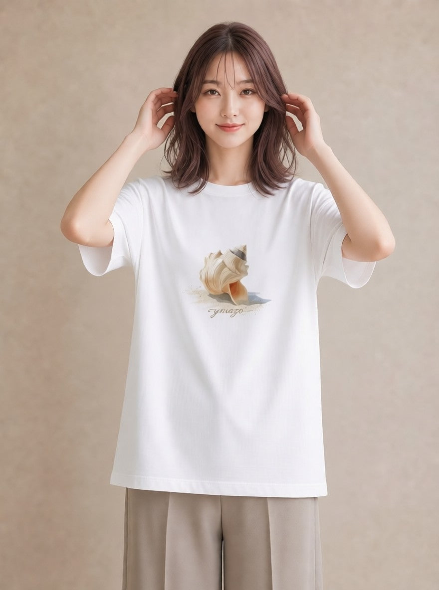 デザインTシャツ レディース ヤドカリ 海の生き物 海 イラスト アート風 デイリーウェア 休日 白T