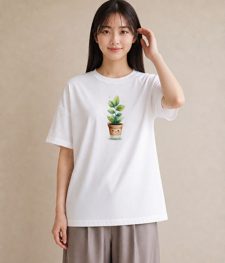 半袖Tシャツ レディース ガラス瓶 小枝 ボタニカル ナチュラル アンティーク イラスト 休日コーデ 帰省 ラフ 白T