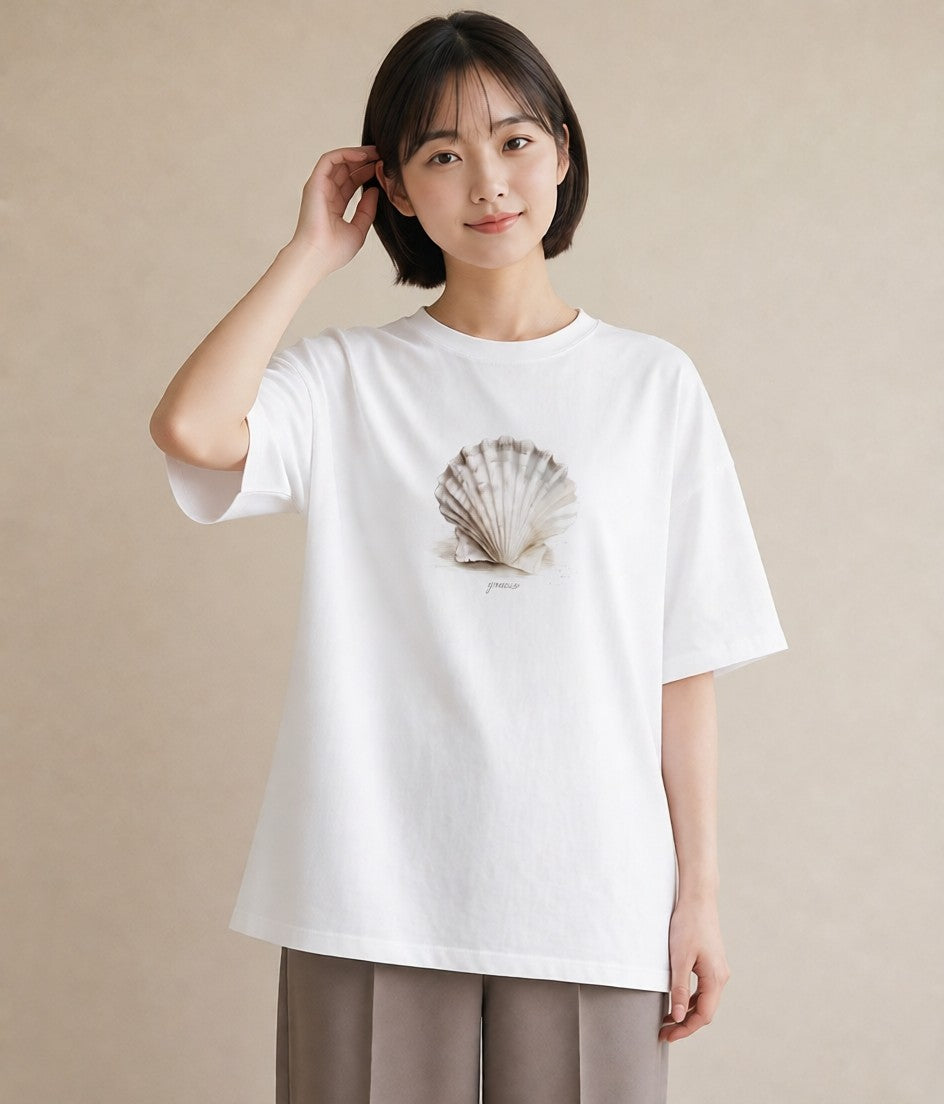 Tシャツ レディース 貝 海の生き物 海 イラスト アート風 春コーデ 姉妹 白T