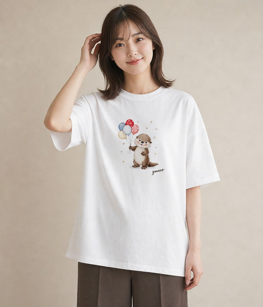 デザインTシャツ レディース カワウソ 動物 アニマル イラスト 旅行コーデ 旅行 母娘コーデ 白T