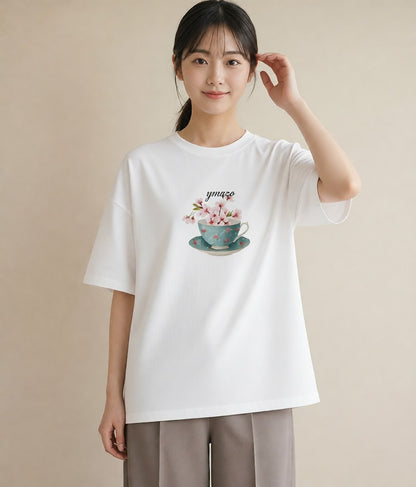 プリントTシャツ レディース ハーブティー 食べ物 フード イラスト レトロ ギフト 母の日 白T