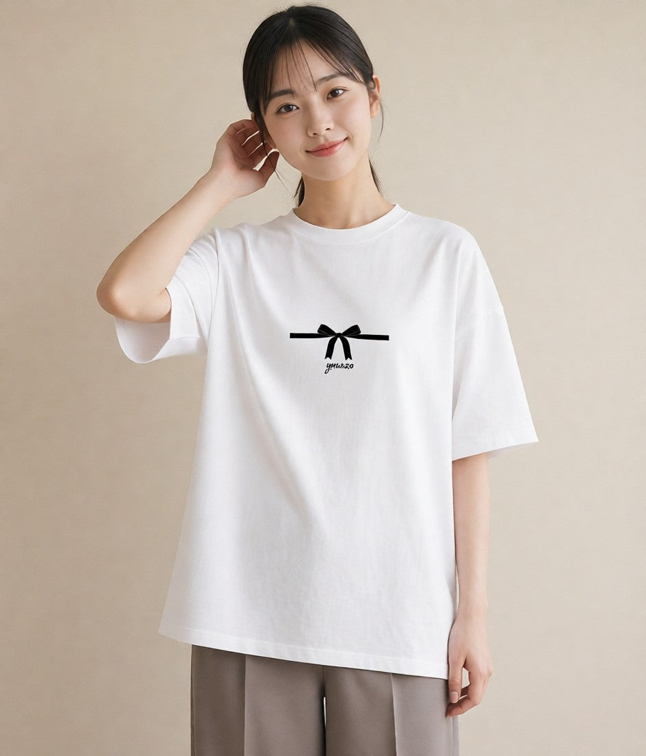 デザインTシャツ レディース リボン ボウ りぼん イラスト モード ミセス 春コーデ 白T