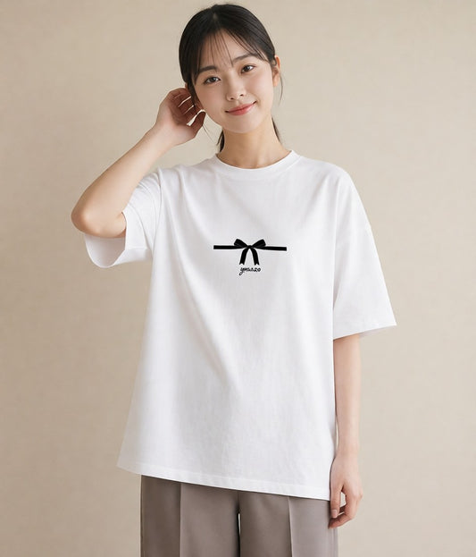 デザインTシャツ レディース リボン ボウ りぼん イラスト モード ミセス 春コーデ 白T