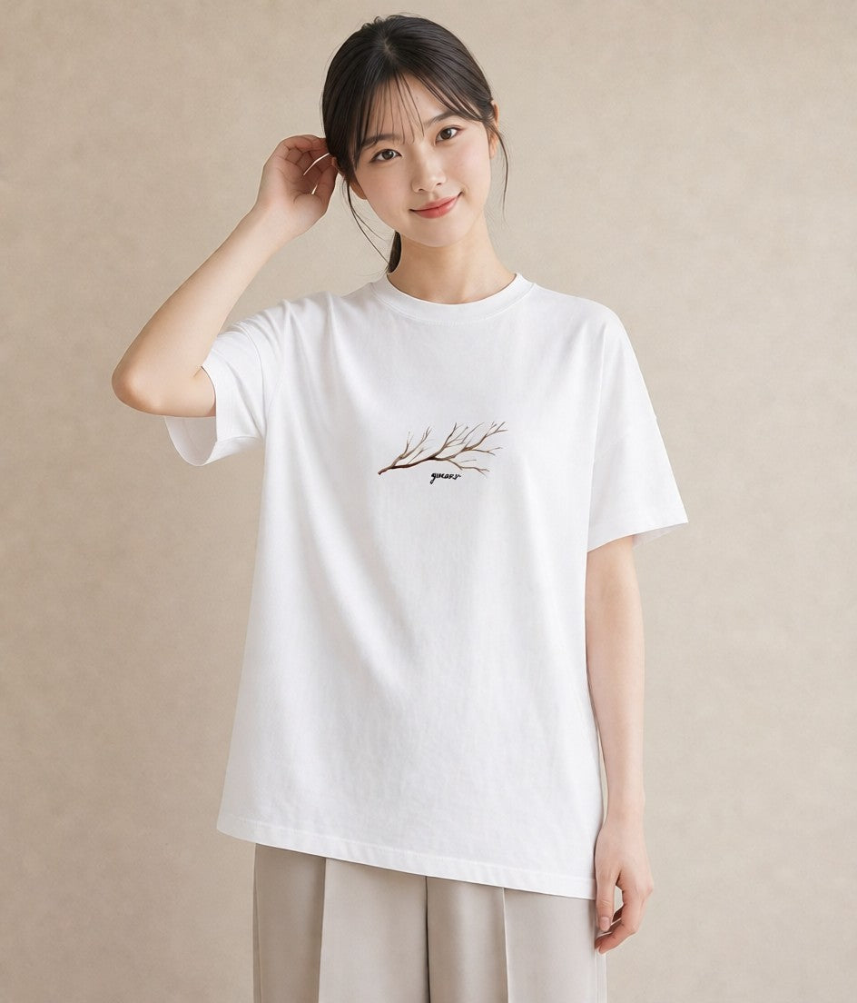 Tシャツ レディース ガラス瓶 小枝 ボタニカル ナチュラル アンティーク イラスト 個性的 誕生日プレゼント 綿100 白T