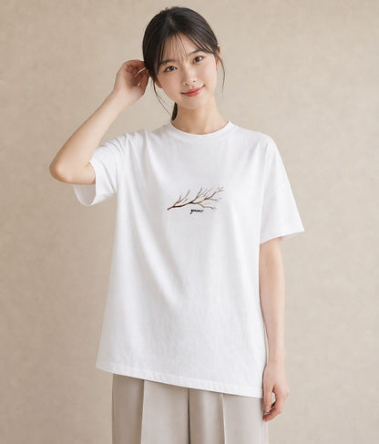 Tシャツ レディース ガラス瓶 小枝 ボタニカル ナチュラル アンティーク イラスト 個性的 誕生日プレゼント 綿100 白T