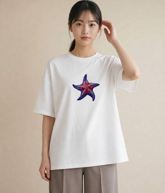 Tシャツ レディース ヒトデ 海の生き物 海 イラスト きれいめ カジュアルコーデ 買い物 白T