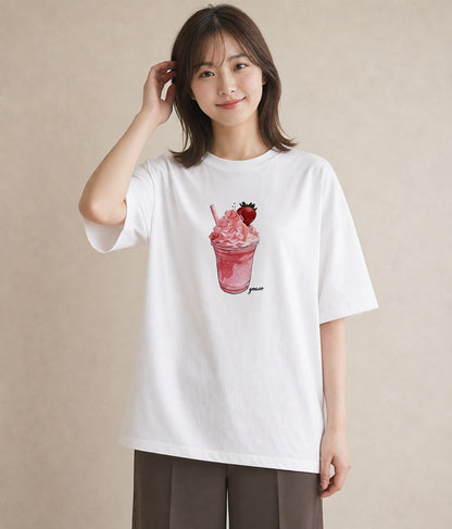 半袖Tシャツ レディース パフェ 食べ物 フード イラスト モード カフェ服 クリスマス 白T