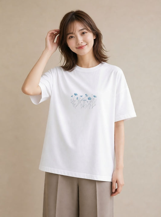 グラフィックTシャツ レディース ポスト 野の花 レトロ ナチュラル アンティーク イラスト ガーリー おしゃれギフト 社会人 白T