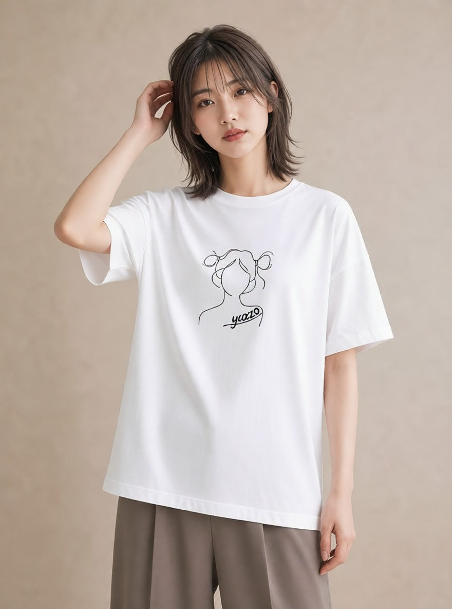 デザインTシャツ レディース 女の子 ガール 後ろ姿 イラスト こなれ感 旅行用 海 白T