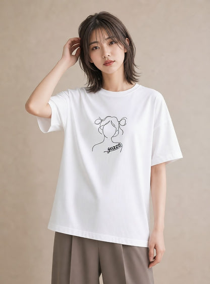 デザインTシャツ レディース 女の子 ガール 後ろ姿 イラスト こなれ感 旅行用 海 白T