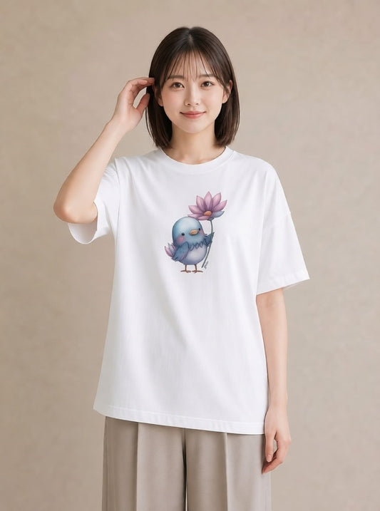 デザインTシャツ レディース セキセイインコ ペット 動物 イラスト 抜け感 敬老の日 ホワイトデー 白T