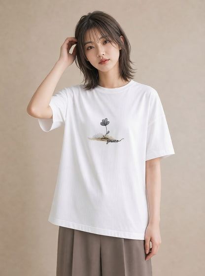 プリントTシャツ レディース 窓辺の雨 雨の日 窓 ナチュラル アンティーク イラスト カフェ服 クリスマス 白T